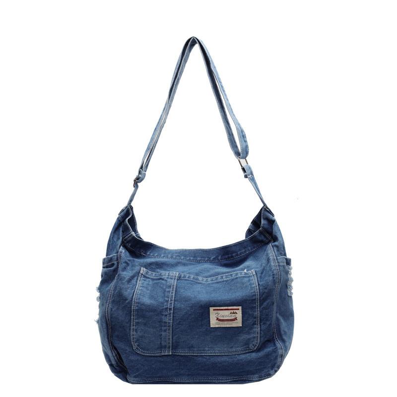 Retro Style Denim Tote With Polyester Lining For Everyday Casual Wear