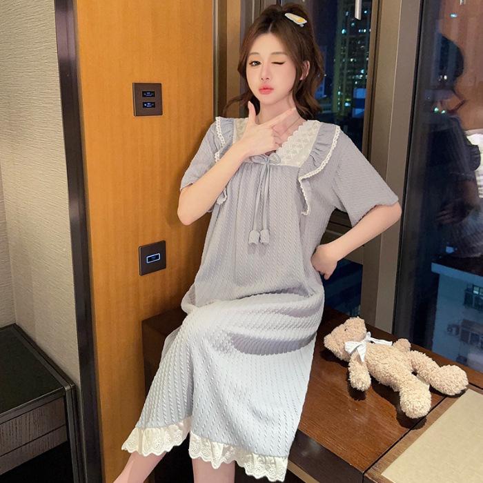 Женская летняя ночная рубашка больших размеров: Милый, милый стиль принцессы, средней длины, свободный крой