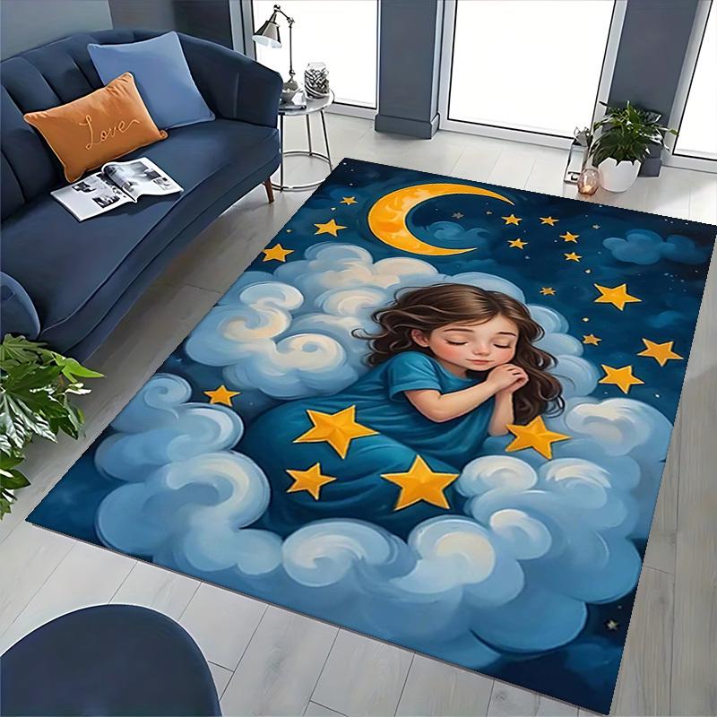 1pc Anime Cartoon Design Office Chair Mat - Moon and Stars Decorative Rug for Home Office, Festival Gift, Seasonal Universal Carpet.H023