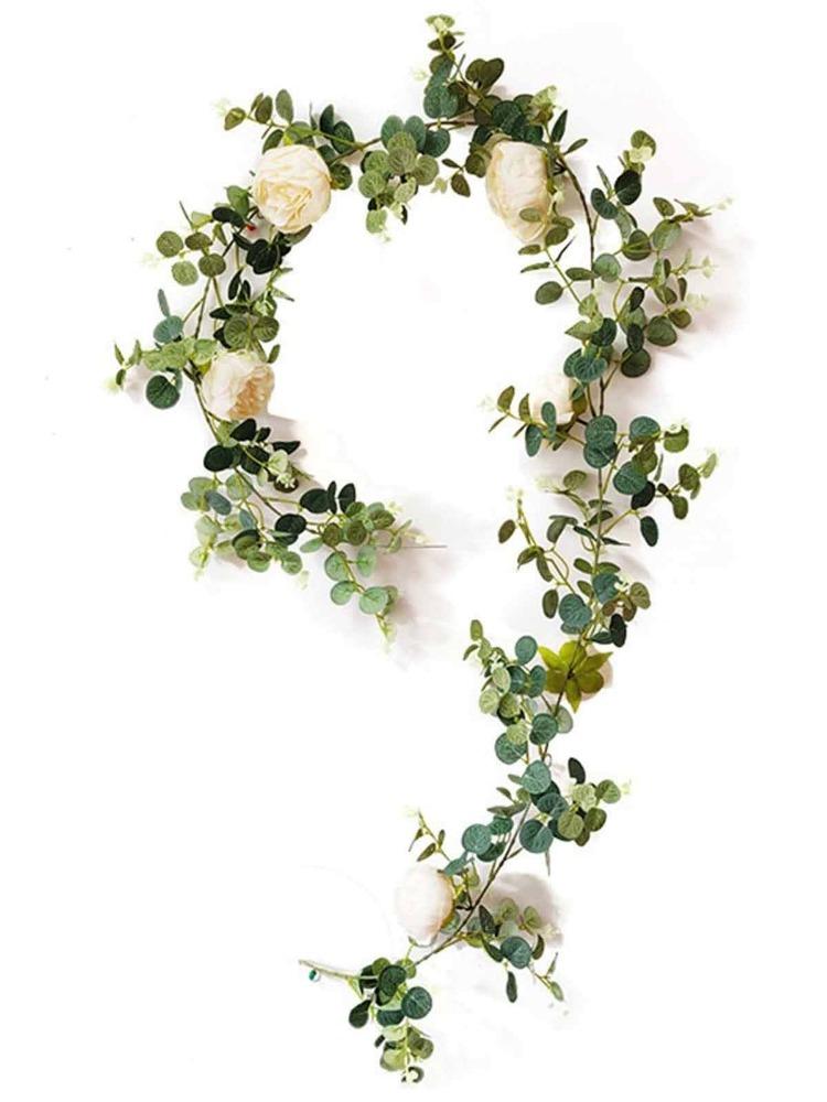 185cm Faux Leaves Floral Artificial Flower Eucalyptus Garland Camellias Silk Rose Peony Vine Decorations for Wedding Wall Decor Garden Home Party