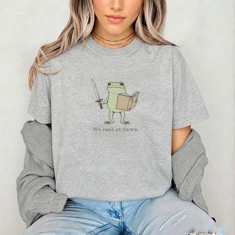 Short-sleeved T-shirt Casual Fashion Brand Trend T-shirt for Women Bookish Funny Frog Reading Books Graphic Harajuku Street Tops