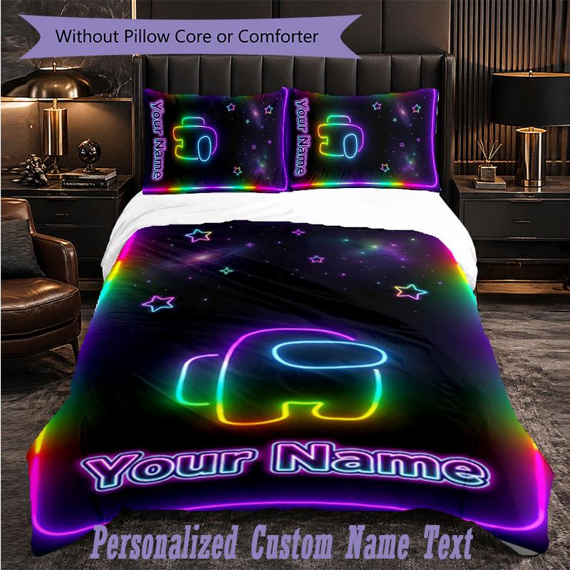 Personalized 3Pcs Bedding SetAmong Us Custom Text Duvet Cover Pillowcase Set Bedroom Gift
