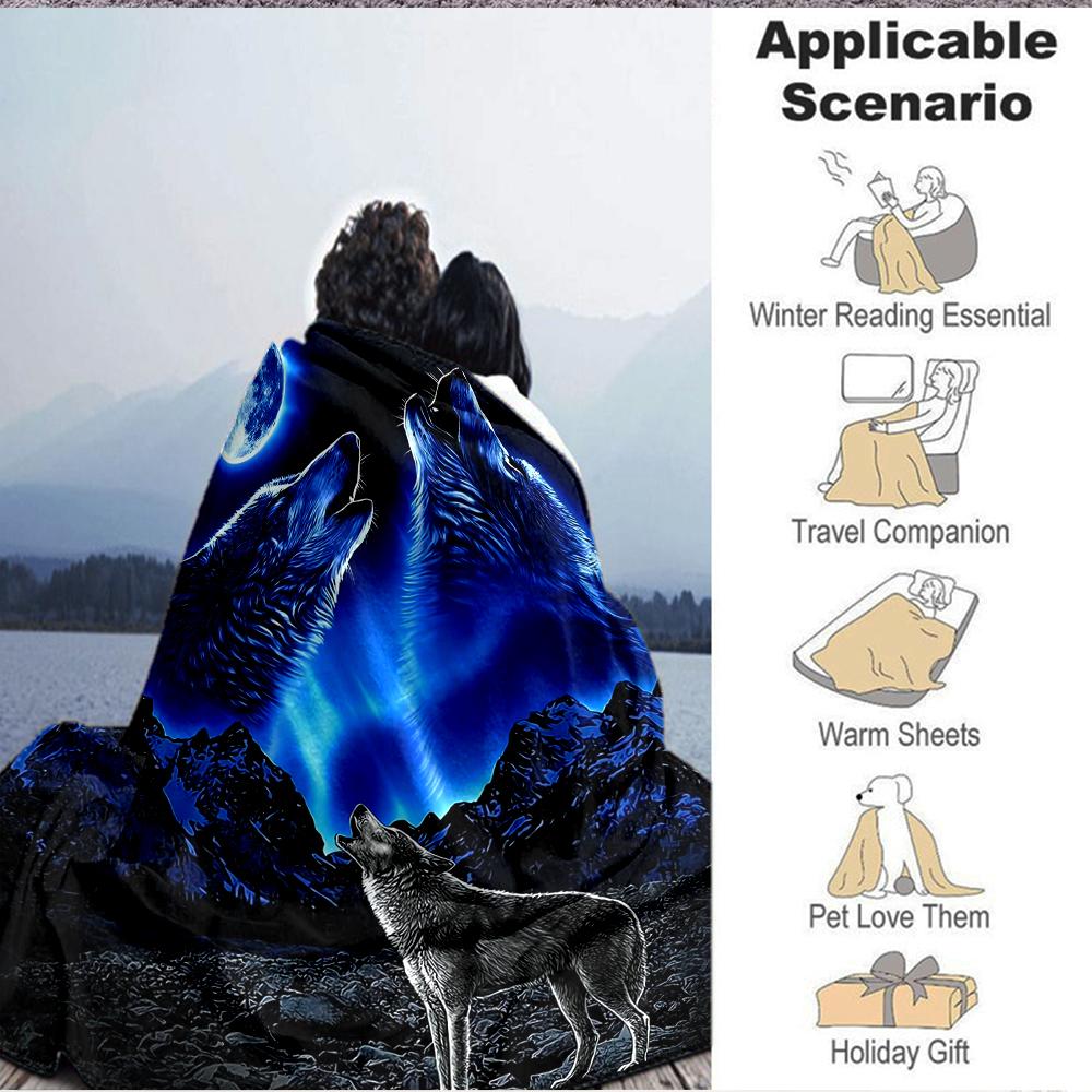 1Pc Wolf Moon Blanket Soft And Comfortable Casual Warm Camping Travel Christmas Halloween Xmas Gift M924126
