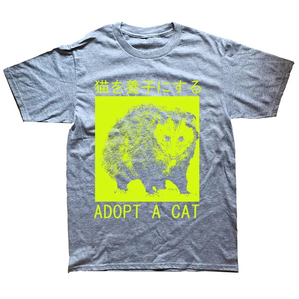 Adopt A Cat Opossum Японские футболки с рисунком из хлопка с коротким рукавом для подарков на день рождения Стильная футболка для мужчин Большие размеры для женщин