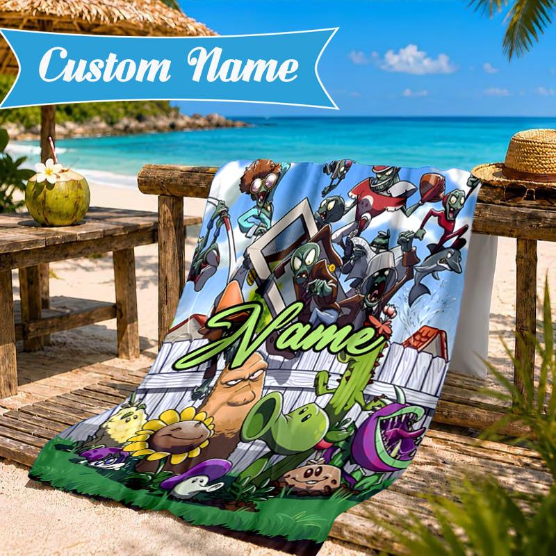 Custom Name Zombies Invasion Galactic Heroes Beach Towel Microfiber Beach Towel, Lightweight and Quick-Dry, for Summer Travel, Swimming Pool Gift