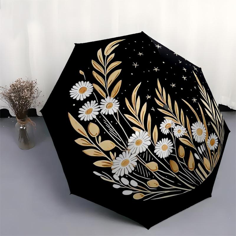 1pc Starry Night Floral Illustration Umbrella with Plastic Handle,Suitable for All Seasons Home Travel Outdoor UmbrellaDD1628
