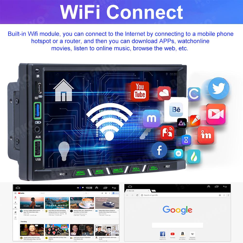 Reakosound 7'' Android Car Radio CarPlay Universal Car Gps Screen Adjustable 2 DIN Car Stereo Radio Navigation Player Head Unit