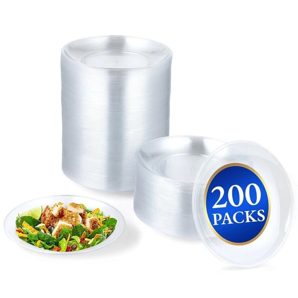 200 Pieces Disposable Clear Plastic Plates For Wedding 5 Inch Round Small Plate Trays For Party Weddings For Catering Hotel Dessert BBQ Picnic