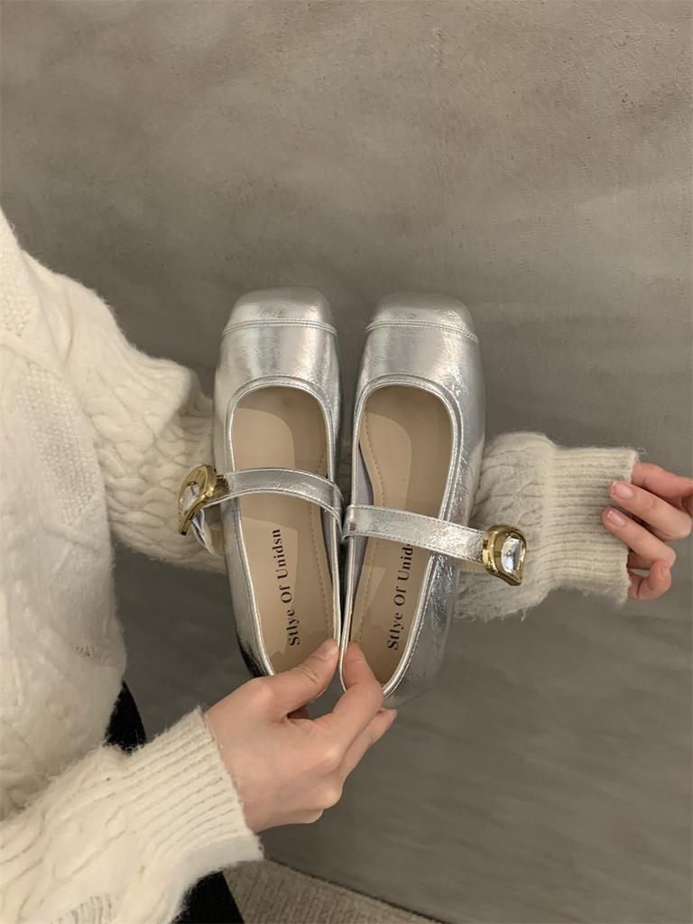 Shallow Mouth Mary Jane Shoes Soft Sole Soft Surface Spring 2024 New One-word Belt Commuting Versatile Flat Sole Shoes Women's Shoes