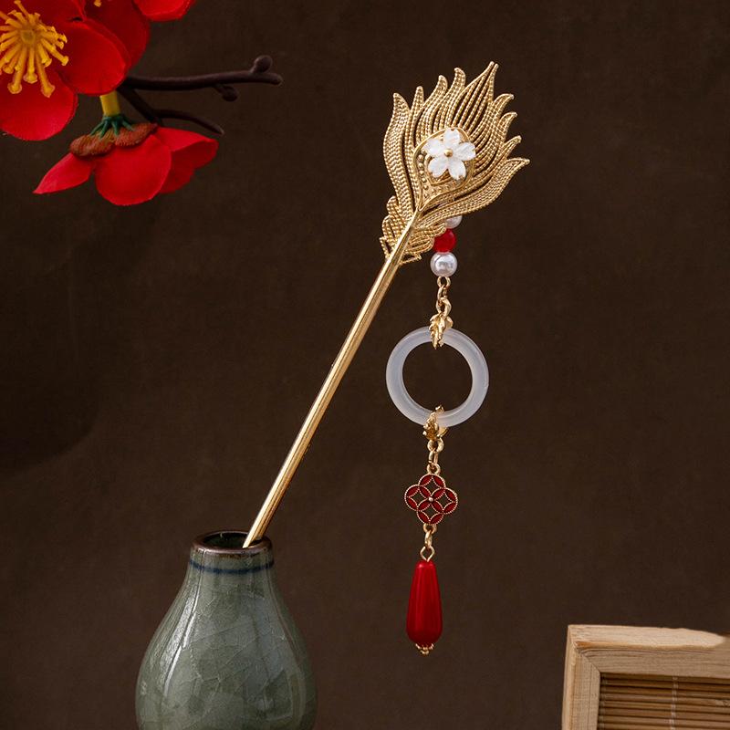 Wedding Step Tassel Pendant Hairpin, Ancient Phoenix Flower High-End Hairpin Hanfu Hair Accessories