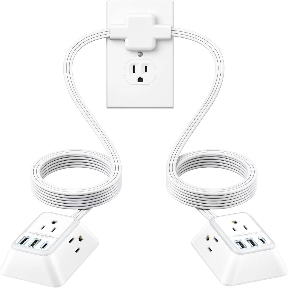 12FT Length Twin Extension Cord 2 USB-A Ports Split Power Strip Overload Protectio