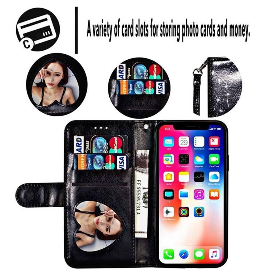 Бумажник Модные блестящие слоты для карт Флип Мягкий силиконовый слот для карт Кожаный чехол для iPhone Samsung Galaxy Xiaomi Redmi Huawei Google OnePlus Case