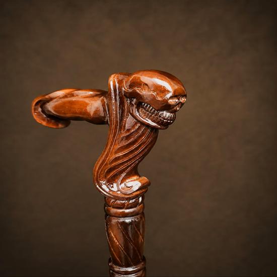Skull Heritage Cane Hand-Carved Wooden Skull Walking Stick, Gothic Walking Cane, Skeleton Head Handle, Unique Handmade Gift