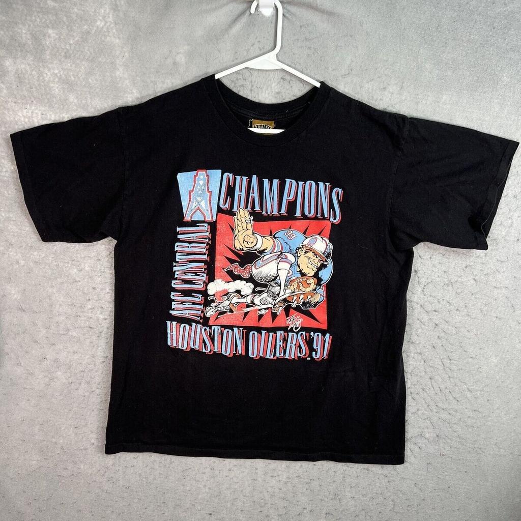 Houston Oilers NFL Football Graphic Black T-shirt Reprint size S5XL NH12611