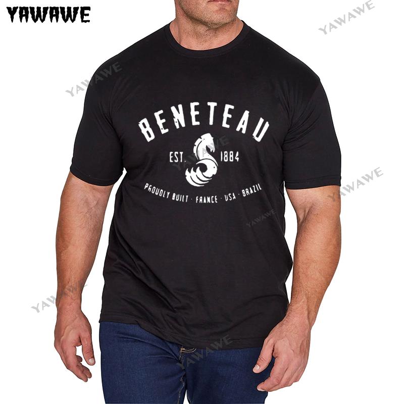 Unisex Vintage print tshirs Beneteau French Sailboat Fishing Black White T Shirt cotton Unisex summer fashion tshirt euro size