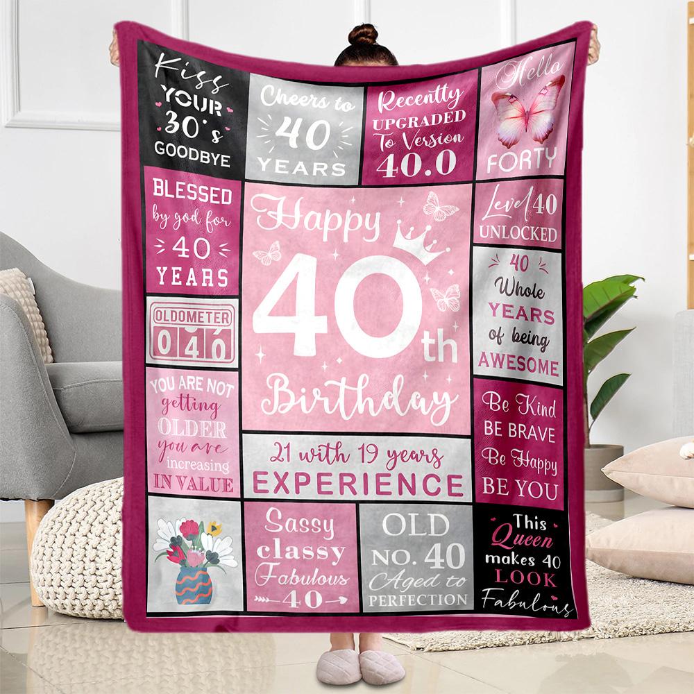 1pc Happy 40th Birthday Celebration blanket Soft and Warm for Sofa Office Camping Travel Livingroom Great Gift for Friends and Family Comfortable