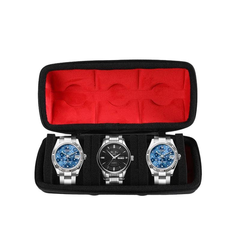 Дорожный чехол для часов на 1/2/3/5/6/10 слотов, Жесткий ролл для часов, Дорожный органайзер для часов с подушкой по форме, Красная подкладка из микрофибры
