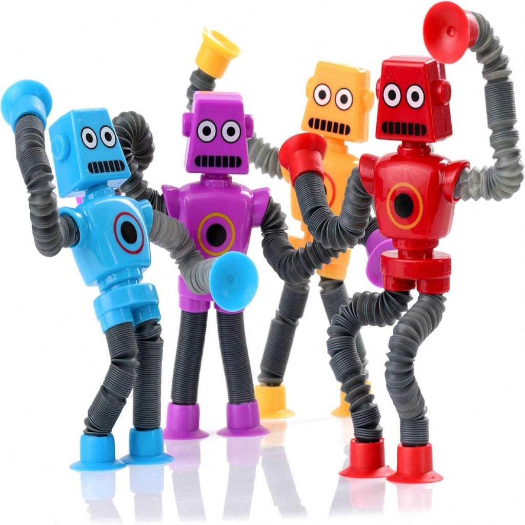 4 Pcs Telescopic Suction Cup Robot Toy, Coolest Pop Tubes Sensory Toys For ToddlersEducational Fidget Toys Robot Party Favors,Perfect Holiday Gift