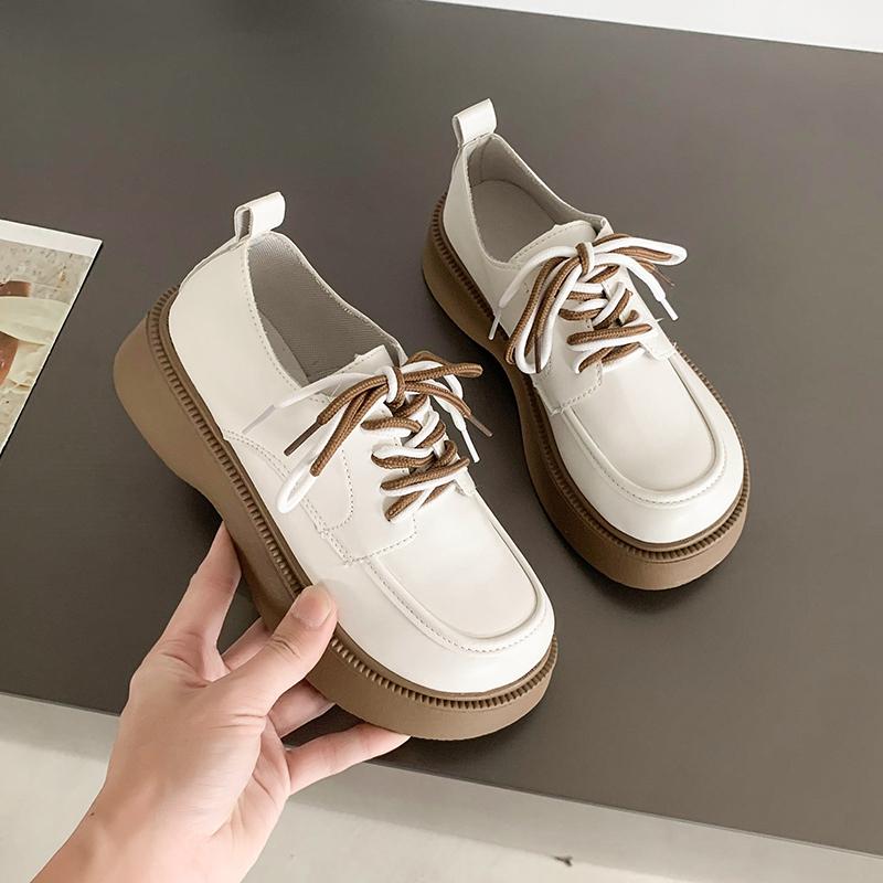 Small Leather Shoes Women New Single Shoe Platform Muffin Tie Round Head Fashion Mary Jane Shoes Women's Shoes