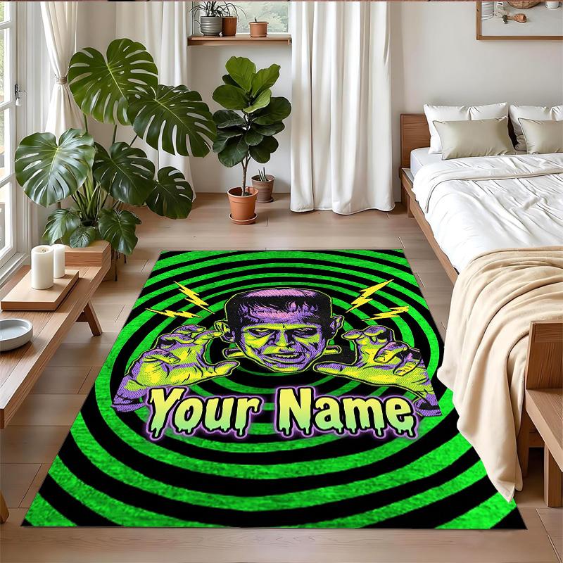 Crystal Velvet Rug Custom Name Text, Soft Non Slip Floor Mat Home DecorFrankenstein's Monster