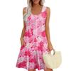 Women's Summer Casual U-shaped Tie Pocket Popular Floral Print Dress