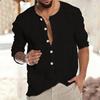 Spring Men Shirt Round Neck Long Sleeves Buttons Half Single-breasted Solid Color Casual Breathable Vinatge Thin Mid Length Dail