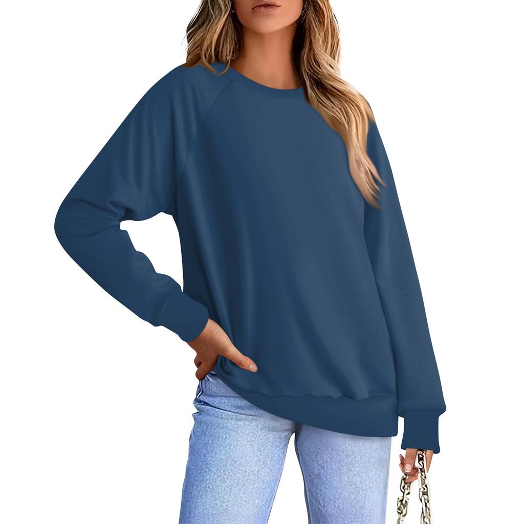 Женская повседневная модная однотонная блузка с длинным рукавом и круглым вырезом с рукавом реглан