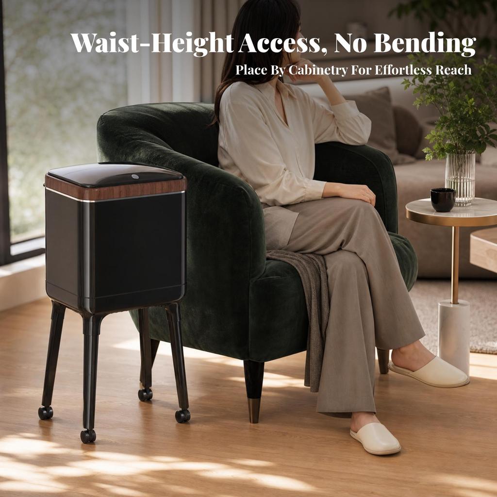 Trash Can with Legs and Wheels Slim Space-Saving for Kitchen