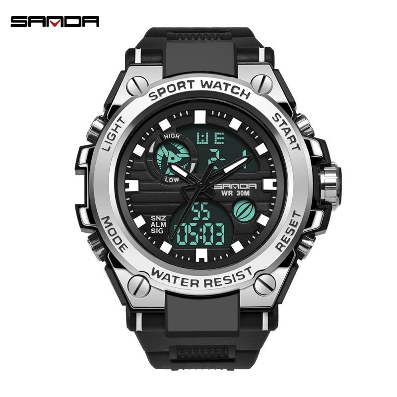 SANDA Electronic Watch Men's Trendy Fashion Sports Night Light Waterproof Youth Junior High School Student Watch Male Clock