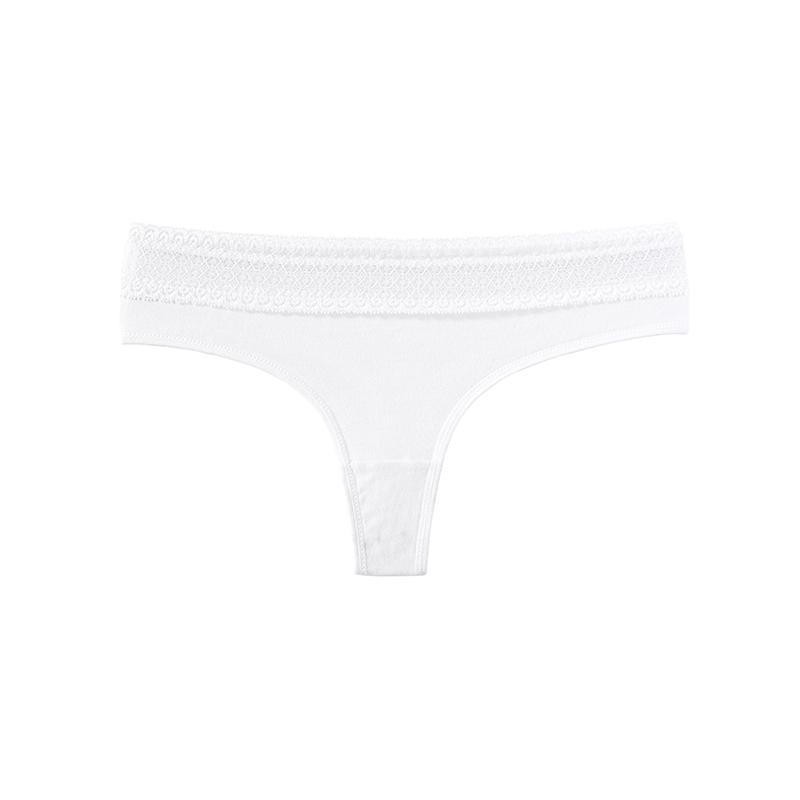 Sexy Women's Cotton Thong Low-Waist Lace Trim G-String Soft Breathable Snug-Fit Panties