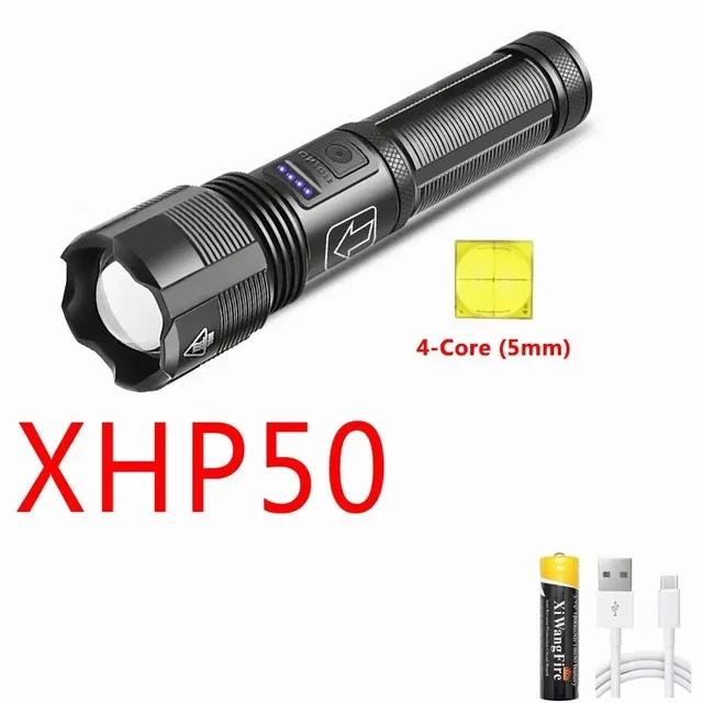 Powerful 4 Core LED Flashlight Zoomable Aluminum Alloy XHP70.2 XHP50.2 Tactical Torch Usb Rechargeable Use 18650 Battery