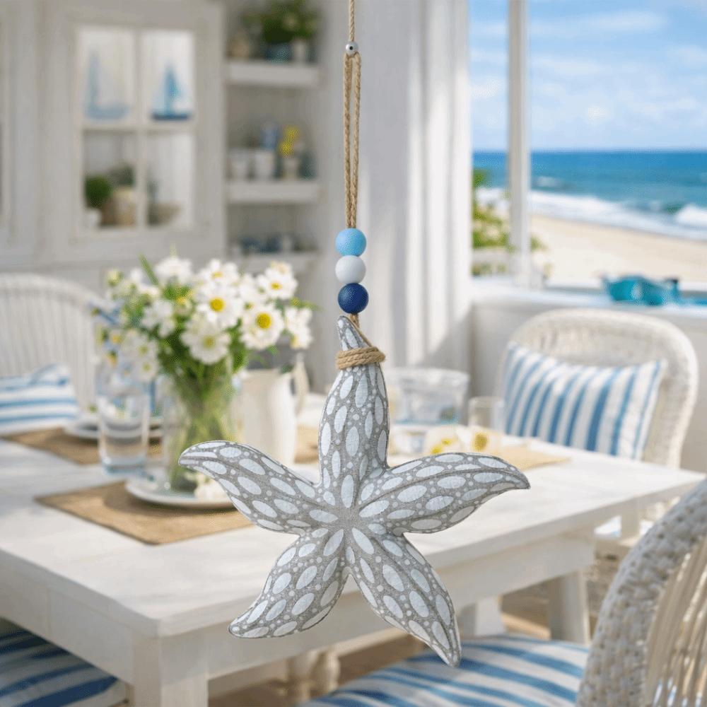Romantic Nautical Decor Hanging Background Wall Decoration Wooden Starfish Pendants  Living Room