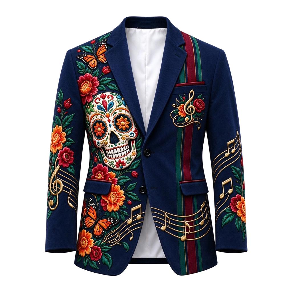 Men's Business Casual Corduroy Suit Jacket with Print Design