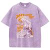 Womans Acid Wash T-Shirts Skeleton Basketballprints Tops Distressed Crewneck Oversized Cotton Tee Shirts Trend Clothes