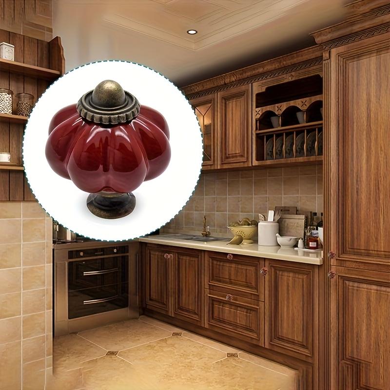 Retro Ceramic Cabinet Handles 12pcs - Deep Red Pumpkin Design 1.381.50 Inches, Ideal for Furniture Decoration On Drawers, Cabinets & Closets