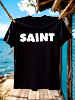 SAINT MICHAEL & Wo Повседневная футболка с коротким рукавом - Дышащая свободная футболка с круглым вырезом и смелым белым принтом 'SAINT'