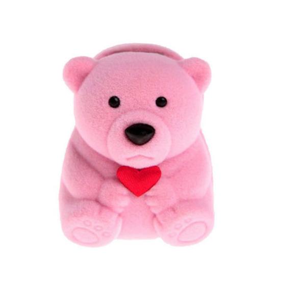 Creative Flocking Bear Love Heart Shape Jewelry Storage Ring Box Gift Holder