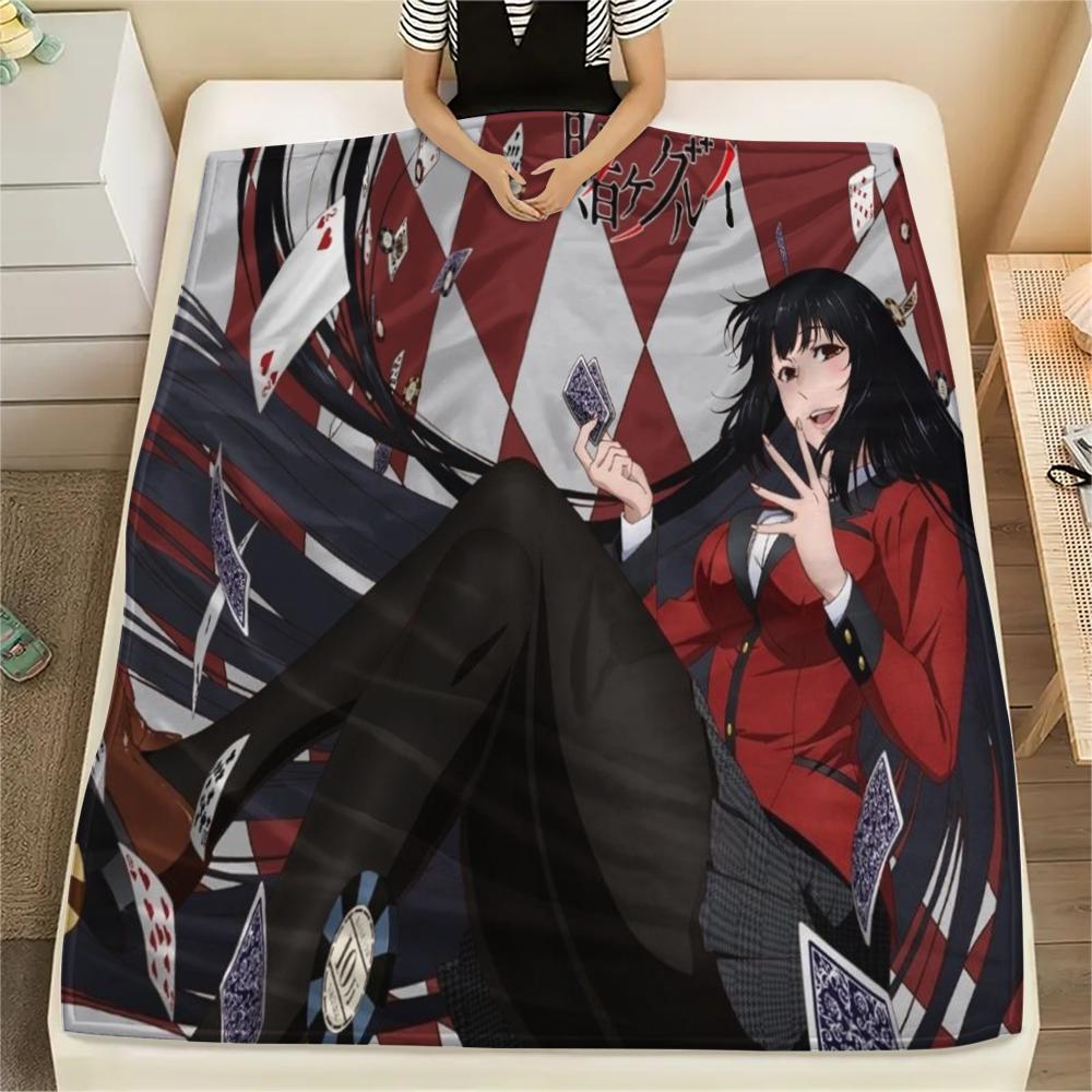 1Pc Kakegurui Print Flannel Blanket, High quality Comfortable for All Seasons, Home Decor, Warmth and Comfort, Perfect for Christmas Gifts