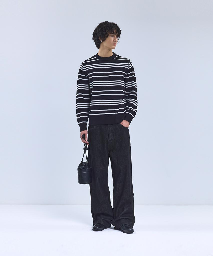 IRONYPORNO WHITELINE 86-Iroj368 Classic Small Stripe Long Sleeve Knit Black