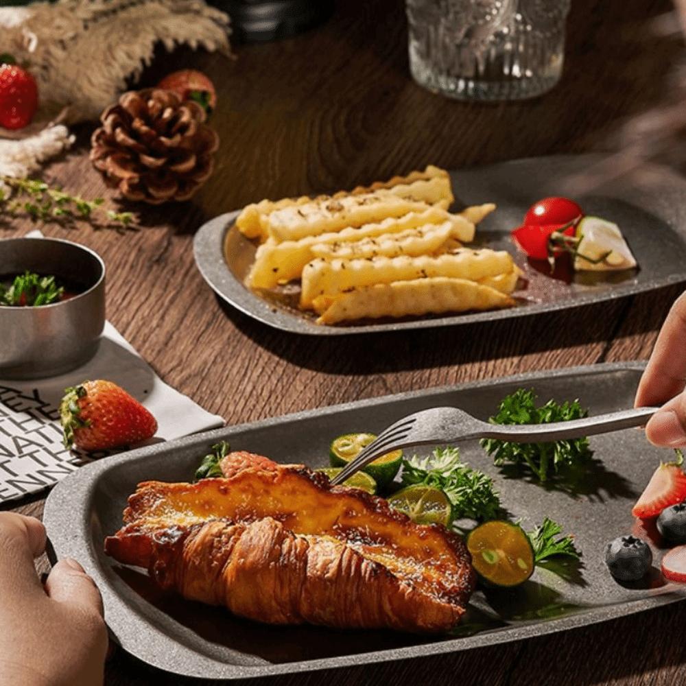 Обеденная тарелка в ретро-стиле, Сервировочный поднос из нержавеющей стали, Тарелка для десерта и закусок, Пикник, Кемпинг