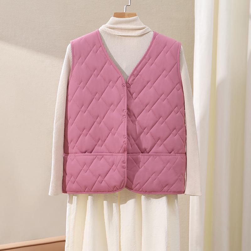 Women's Slim Wool Quilted Diamond Vest, Light and Warm for Autumn/Winter (White)