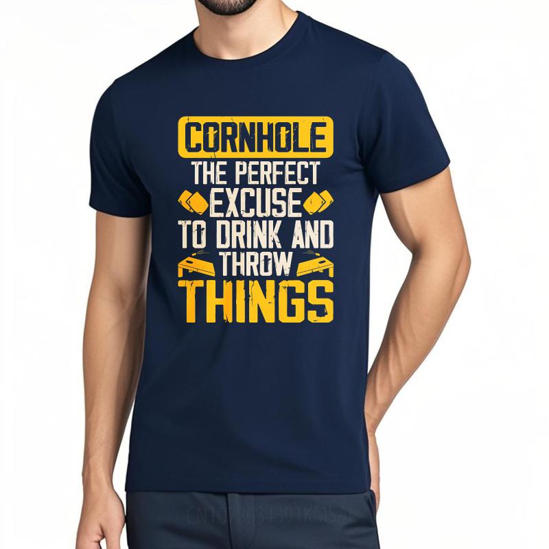 Plus Size Summer Men Tshirt Cornhole The Perfect Excuse To Drink And Throw Things Short Sleeve Relaxed Fit O Neck Tee Shirt