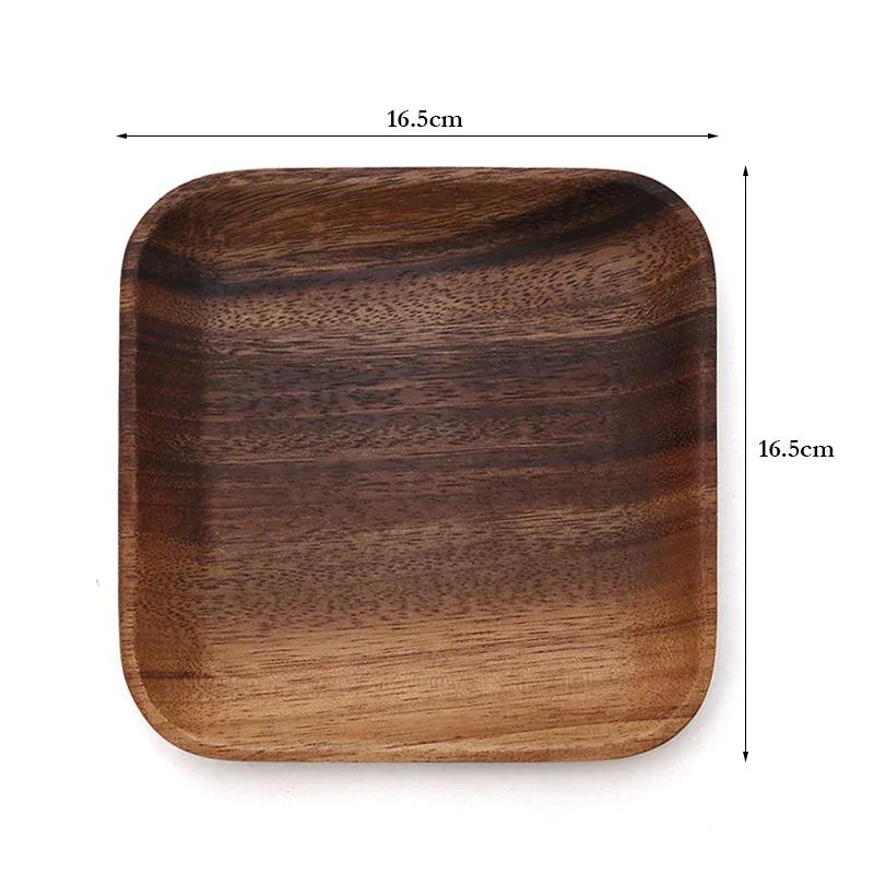 2Pcs Square Wooden Plates 6.5 Inch Acacia Wood Dinner Dish Plate Cake Dessert Plate Fruit Snack Serving Tray Kitchen Tableware