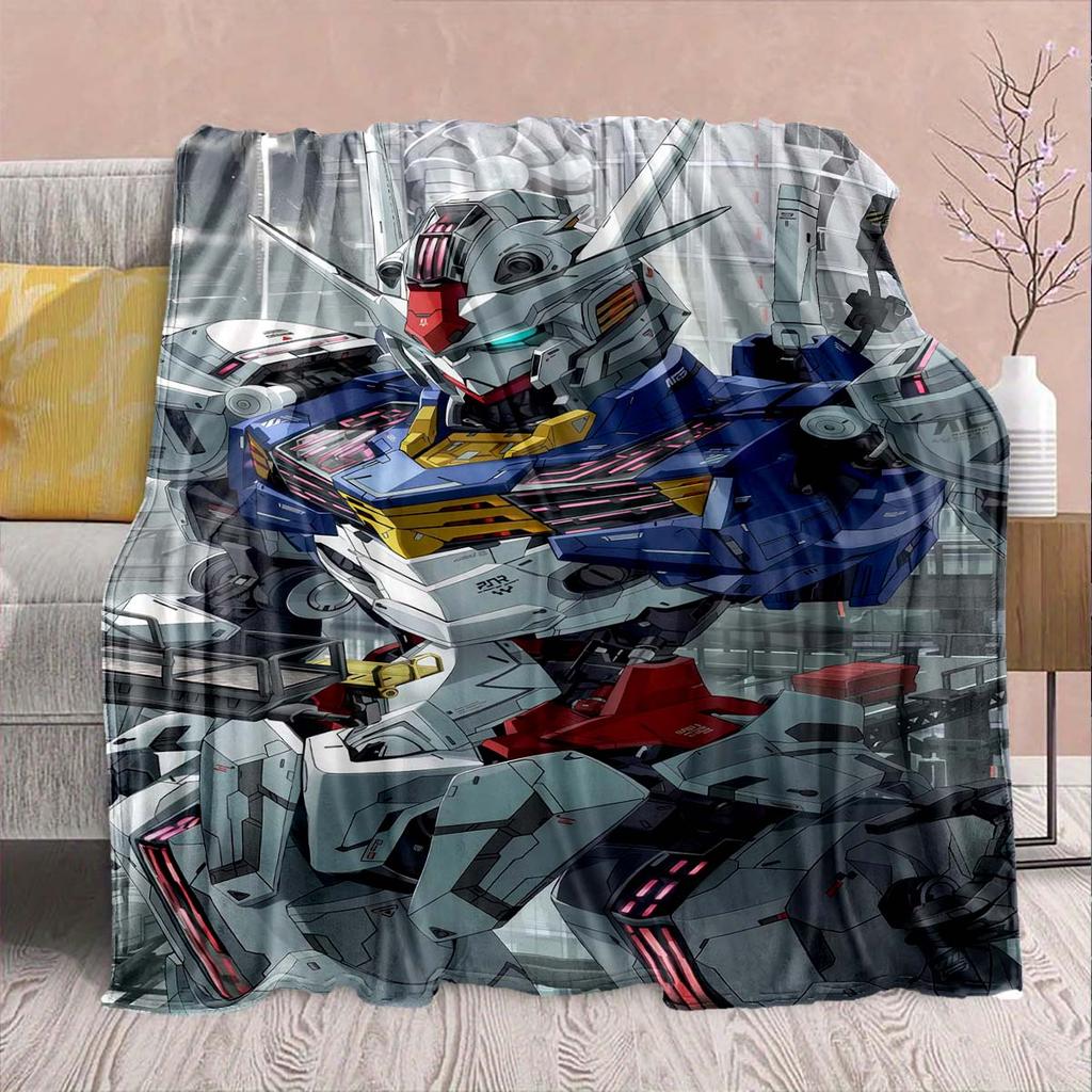 Gundam Anime Flannel Blanket - Soft Warm Perfect for Sofa, Bedding Camping Travel Office Home Decor -QJY