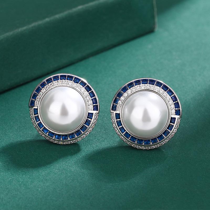 Jewelry Pearl Necklace with Diamond Colored Treasure S925 Pearl Stud Earrings Imitation Natural Pearl Collarbone Pendant