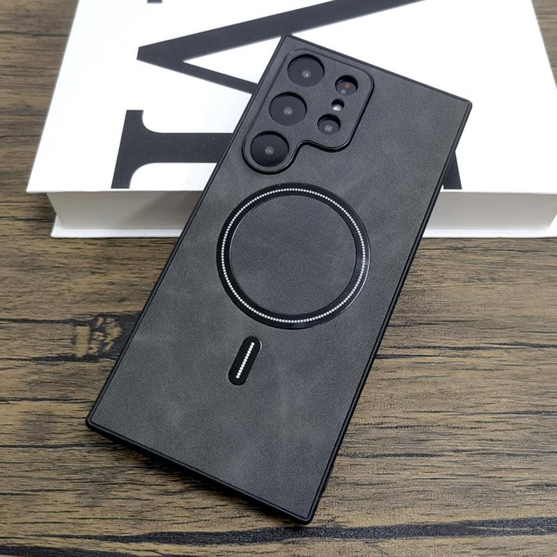 Suitable for Samsung S25 Mobile Phone Case Magnetically Absorbed S24ultra Lambskin Pattern S23 All Inclusive S22U Protective Case S21 Soft