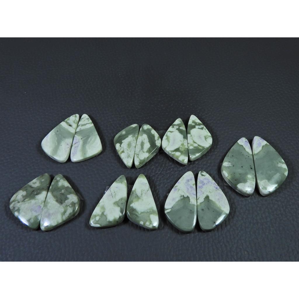 23-30 MM Natural Peace Jade Matched Pair Fancy Cabochon Gemstone 7 Pair Lot C-781