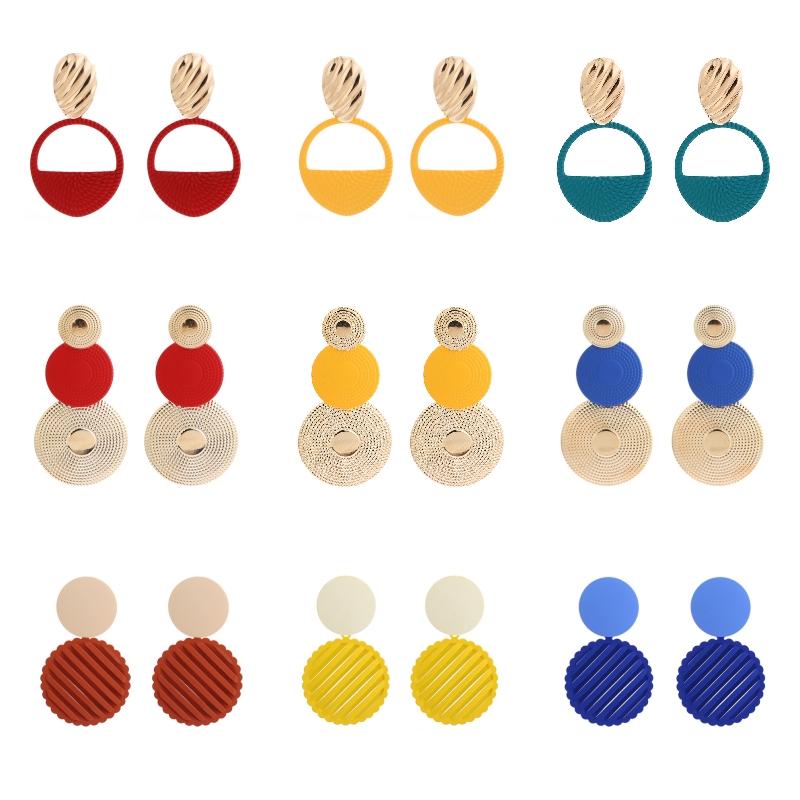 New European Big Geometric Dangle Earrings for Women Colorful Metal Heart Pendants Water Drop Earrings Vintage Ear Jewelry