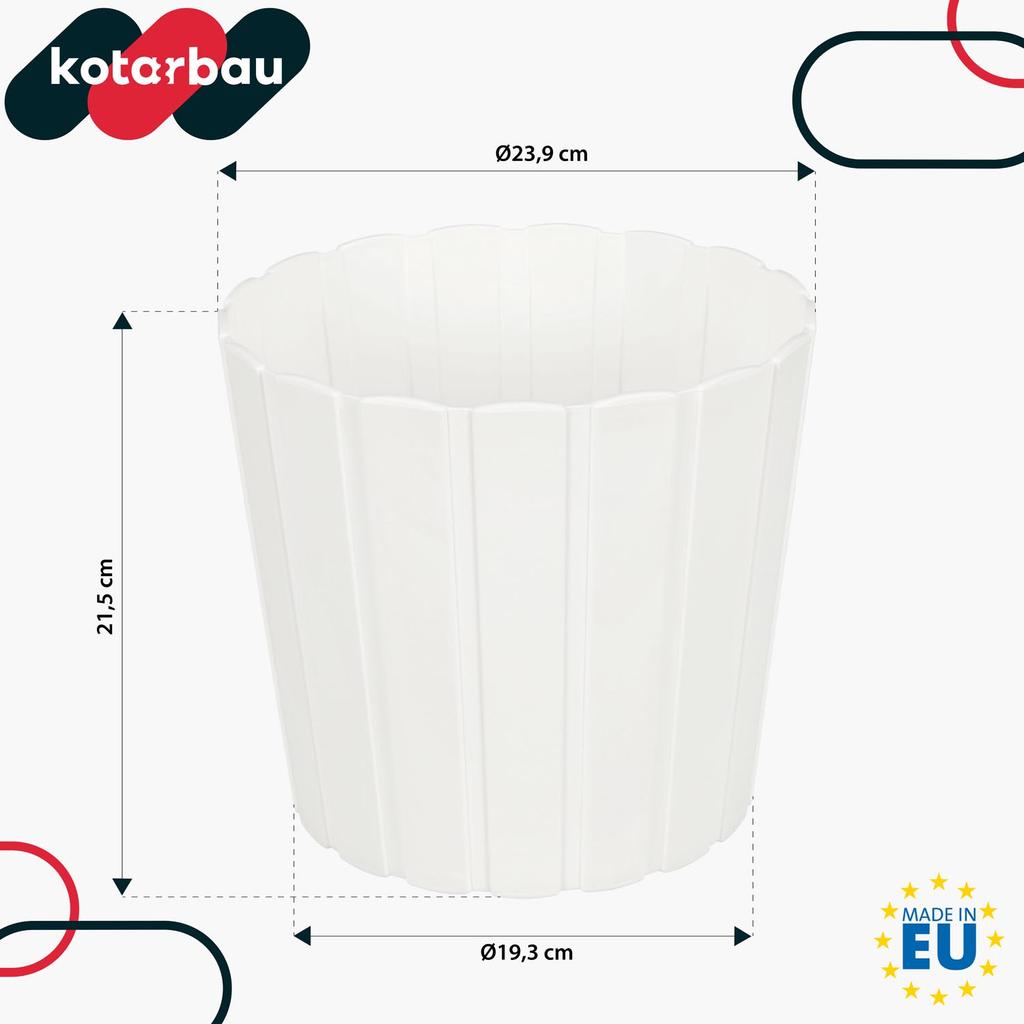 Plastic Flower Pot for Flowers and Herbs on the Balcony or Terrace, White, 24 cm, 6 pcs.