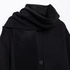 Womens Loose Fit Short Coat With Scarf Collar Street Style Oversized Outerwear Black